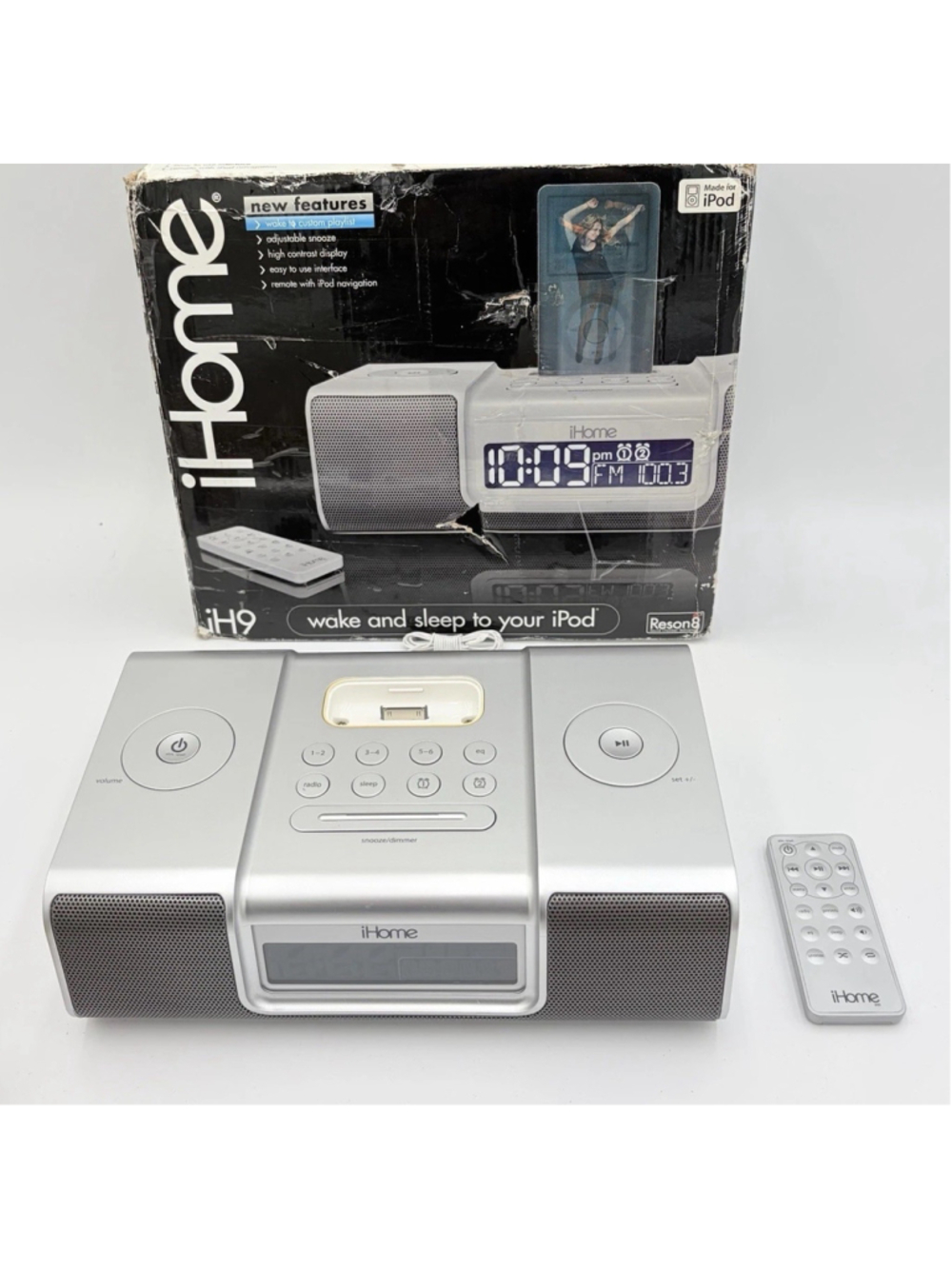 iHOME iH9 iPod Speaker Dock ALARM CLOCK Radio Remote Open Box 30-Pin